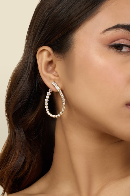 Shop Isharya Gold Plated Crystals Sea Front Back Earrings Online at Aza Fashions Shop_Isharya_Gold Plated Crystals Sea Front Back Earrings _Online_at_Aza_Fashions