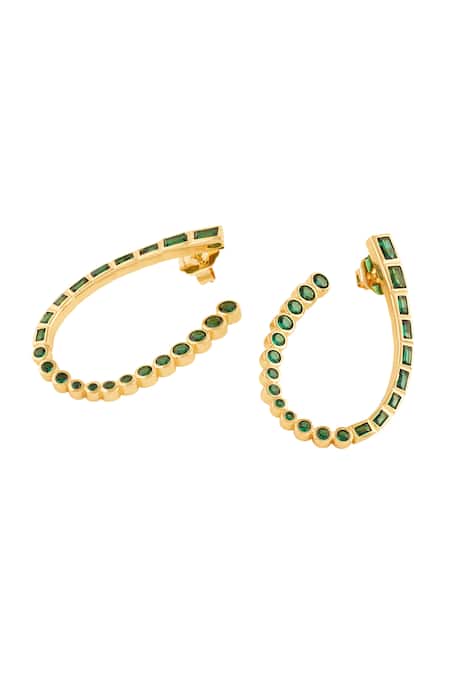 Shop Isharya Green Crystals Neon Front Back Earrings at Aza Fashions Shop_Isharya_Green Crystals Neon Front Back Earrings _at_Aza_Fashions
