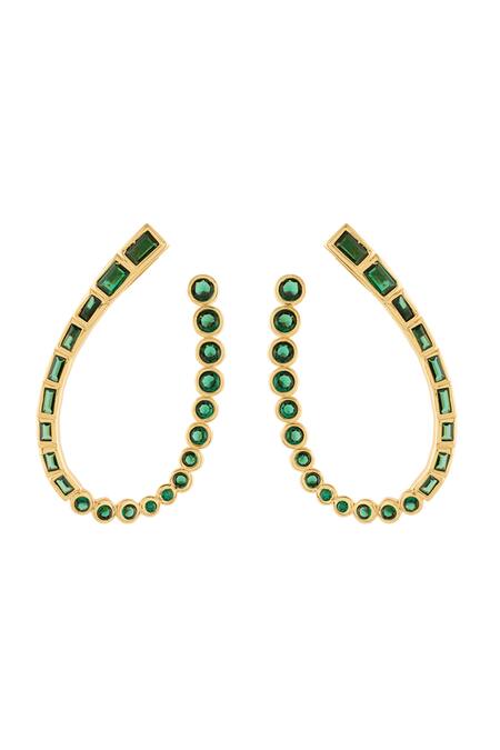 Isharya Green Crystals Neon Front Back Earrings Online at Aza Fashions Isharya_Green Crystals Neon Front Back Earrings _Online_at_Aza_Fashions