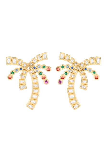 Isharya Gold Plated Crystals Palm Beach Earrings In 18kt Online at Aza Fashions Isharya_Gold Plated Crystals Palm Beach Earrings In 18kt _Online_at_Aza_Fashions