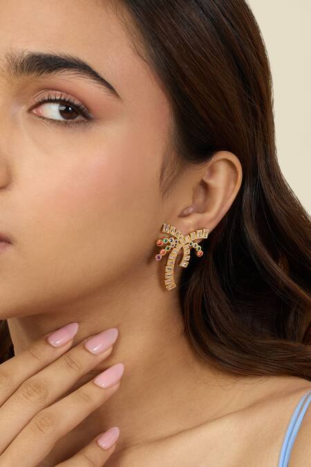 Shop Isharya Gold Plated Crystals Palm Beach Earrings In 18kt Online at Aza Fashions Shop_Isharya_Gold Plated Crystals Palm Beach Earrings In 18kt _Online_at_Aza_Fashions