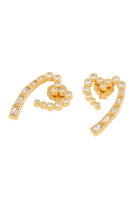 Shop_Isharya_Gold Plated Crystals Summer Sweetheart Earrings _at_Aza_Fashions