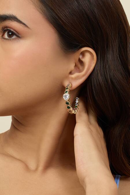 Shop_Isharya_Multi Color Crystals Hues Of Summer Hoop Earrings _Online_at_Aza_Fashions