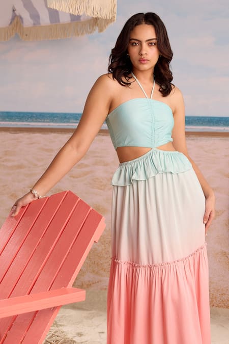 Zazu_Multi Color Modal, Satin Bandeau Neck Pastel Ombre Tiered Midi Dress _Online_at_Aza_Fashions