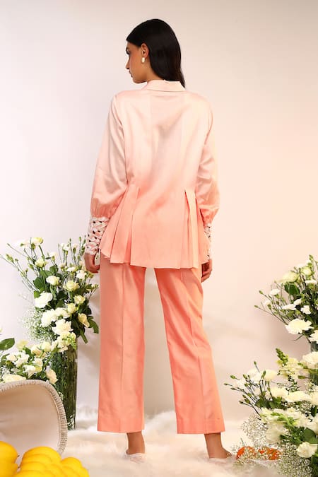 Sakshi Khetterpal Peach Flowy Shirt & Straight Pants Set 