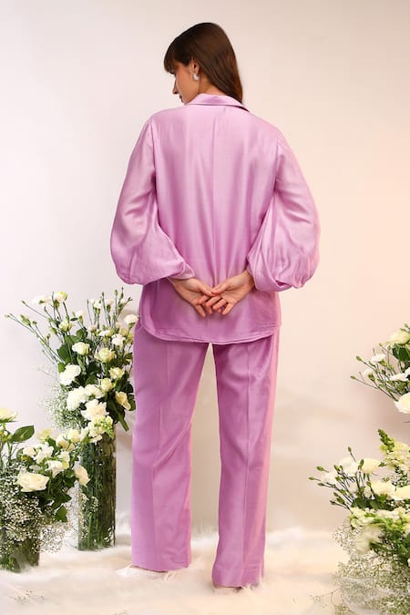Shop_Sakshi Khetterpal_Purple Chanderi Silk Embroidery Berry Blast Oversized Sleeve Coordinated Set _at_Aza_Fashions