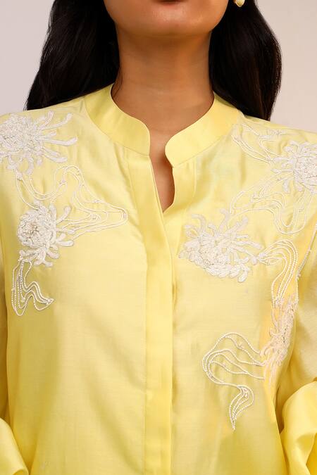 Shop_Sakshi Khetterpal_Yellow Silk, Embroidery Shoulder Citrus Burst Pant Set _Online_at_Aza_Fashions