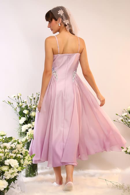 Shop_Sakshi Khetterpal_Purple Chanderi Silk Embroidery Sweetheart Neck Midi Dress _at_Aza_Fashions