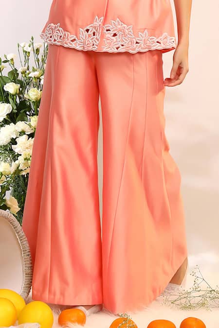Sakshi Khetterpal_Peach Chanderi Silk Embroidery Fuzz Blazer And Pant Set _Online_at_Aza_Fashions