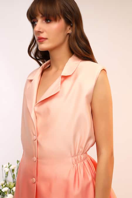 Shop_Sakshi Khetterpal_Peach Chanderi Silk Embroidery Fuzz Blazer And Pant Set _Online_at_Aza_Fashions
