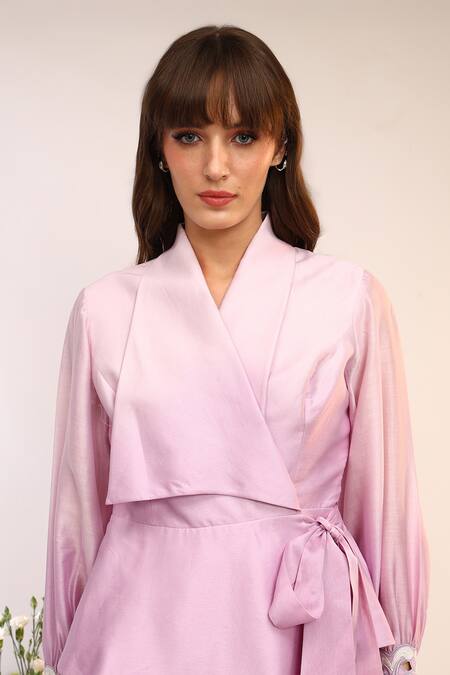 Sakshi Khetterpal_Pink Chanderi Silk Embroidery Big Collared Wrap Blazer And Pants Set _Online_at_Aza_Fashions