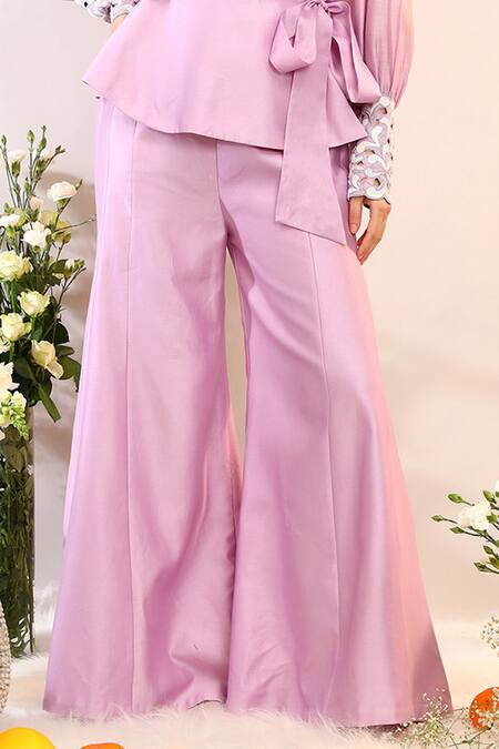 Buy_Sakshi Khetterpal_Pink Chanderi Silk Embroidery Big Collared Wrap Blazer And Pants Set 