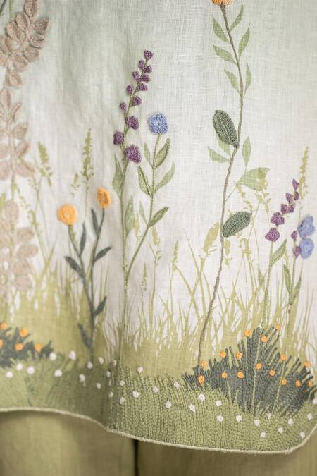 Shop Kaveri Blue Linen Embroidery Boat Neck Top And Pant Set Online at Aza Fashions Shop_Kaveri_Blue Linen Embroidery Boat Neck Top And Pant Set _Online_at_Aza_Fashions