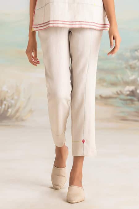 Shop Kaveri Beige Linen Round Neck Top And Pant Set Online at Aza Fashions Shop_Kaveri_Beige Linen Round Neck Top And Pant Set _Online_at_Aza_Fashions