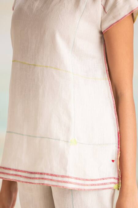 Kaveri Beige Linen Round Neck Top And Pant Set at Aza Fashions Kaveri_Beige Linen Round Neck Top And Pant Set _at_Aza_Fashions