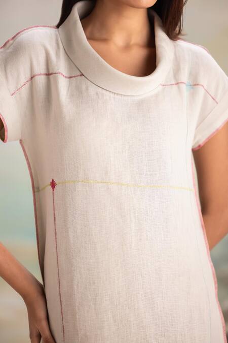 Kaveri Beige Linen Round Neck Collar Midi Dress Online at Aza Fashions Kaveri_Beige Linen Round Neck Collar Midi Dress _Online_at_Aza_Fashions