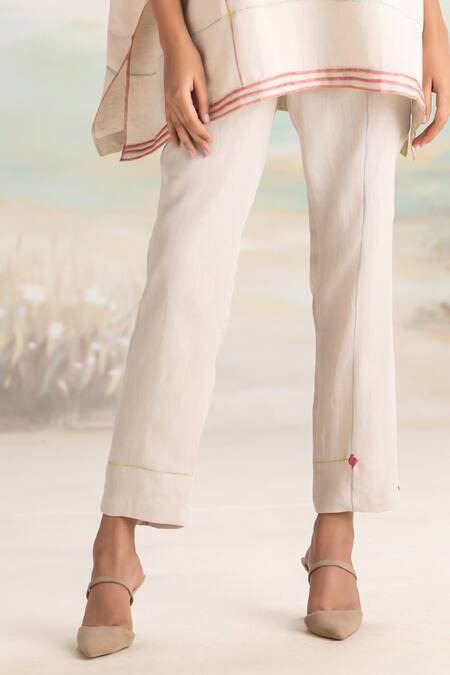 Kaveri Beige Linen V-neck Dove Top And Pant Set Online at Aza Fashions Kaveri_Beige Linen V-neck Dove Top And Pant Set _Online_at_Aza_Fashions