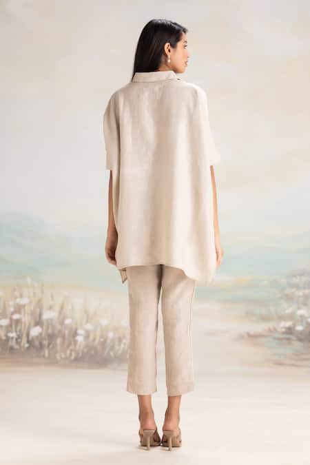 Kaveri Asymmetrical Linen Kaftan & Pant Set 