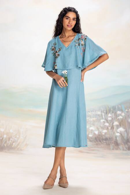 Kaveri Lake Cape Dress With Embroidery 