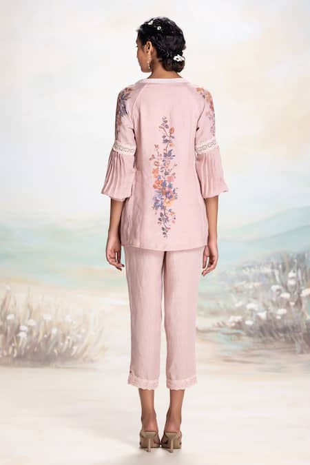 Kaveri Floral Print Lace Detail Top & Pant Set