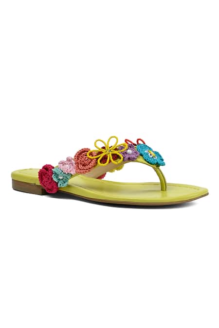 Vanilla Moon Floral Beaded Toe-Post Slippers 
