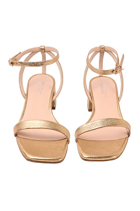 Vanilla Moon Gold Square Toe Block Heel Sandals 