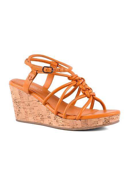 Vanilla Moon_Orange Knotted Strappy Cork Wedge Sandals_Online_at_Aza_Fashions