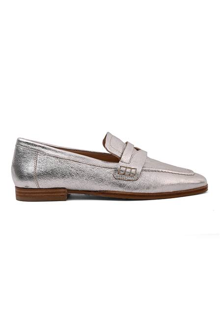 Vanilla Moon_Silver Metallic Leather Loafers_Online_at_Aza_Fashions