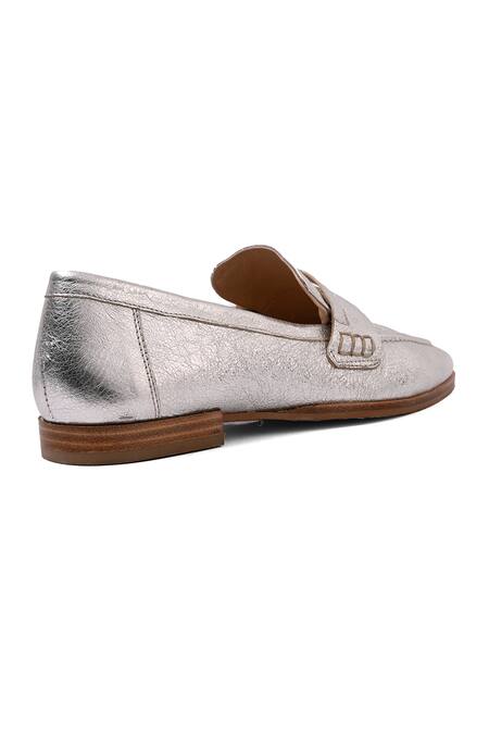 Buy_Vanilla Moon_Silver Metallic Leather Loafers_Online_at_Aza_Fashions