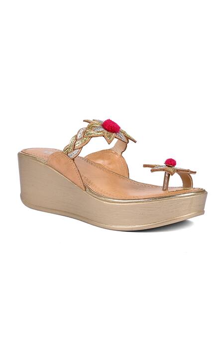 Buy_Vanilla Moon_Gold -poms Wedge Sandals_Online_at_Aza_Fashions