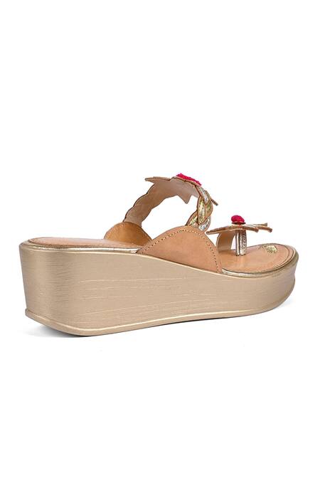 Shop_Vanilla Moon_Gold -poms Wedge Sandals_Online_at_Aza_Fashions
