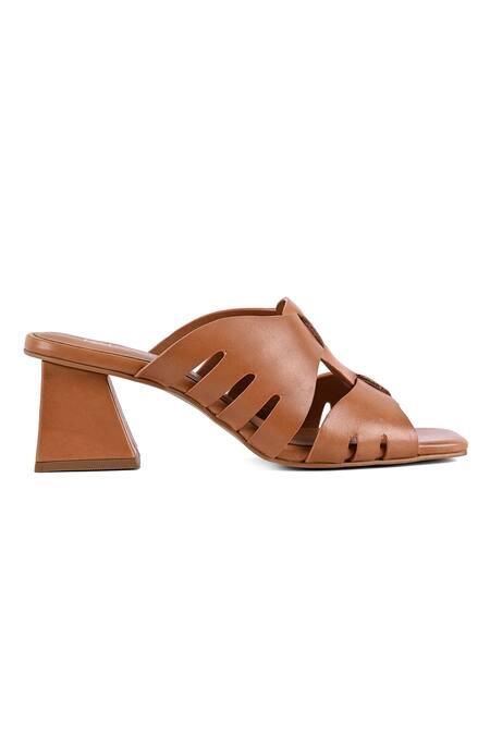 Vanilla Moon_Tan Woven Square Toe Heels_Online_at_Aza_Fashions