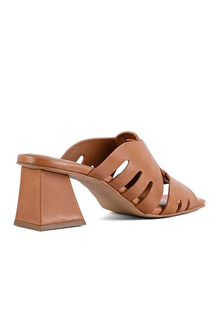 Buy_Vanilla Moon_Tan Woven Square Toe Heels_Online_at_Aza_Fashions