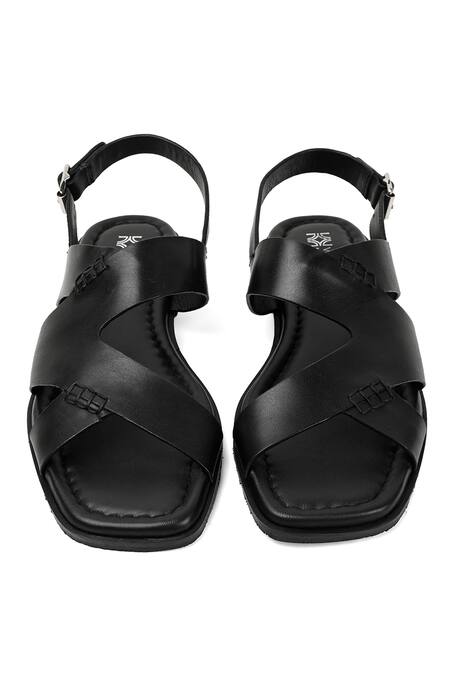 Shop Vanilla Moon Black Asymmetric Leather Flats at Aza Fashions Shop_Vanilla Moon_Black Asymmetric Leather Flats_at_Aza_Fashions