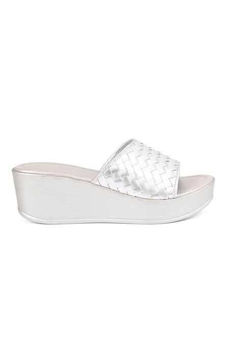 Vanilla Moon Silver Etolie Woven Mule Heeled Platforms Online at Aza Fashions Vanilla Moon_Silver Etolie Woven Mule Heeled Platforms_Online_at_Aza_Fashions
