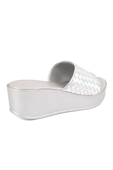 Buy Vanilla Moon Silver Etolie Woven Mule Heeled Platforms Online at Aza Fashions Buy_Vanilla Moon_Silver Etolie Woven Mule Heeled Platforms_Online_at_Aza_Fashions