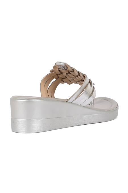 Buy_Vanilla Moon_Silver Interlaced Toe Post Wedges_Online_at_Aza_Fashions