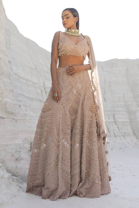 Ankur J_Orange Lurex, Satin, Net Tassels, Embroidery Rustic Amber Ethwave Lehenga Set _Online_at_Aza_Fashions