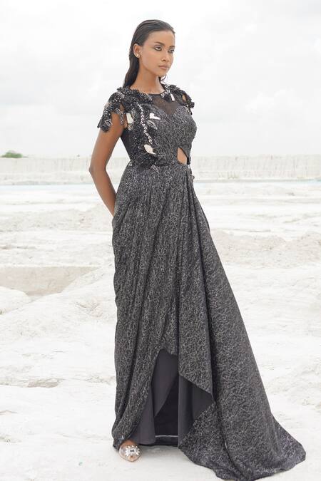 Ankur J_Black Beads Ethnowave Gown _Online_at_Aza_Fashions