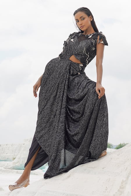 Buy_Ankur J_Black Beads Ethnowave Gown _Online_at_Aza_Fashions