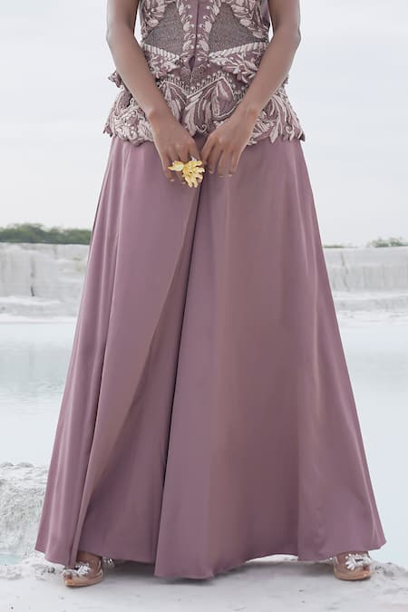 Shop_Ankur J_Lilac Silk Embroidery V-neck Faded Kallied Plazzo Set _Online_at_Aza_Fashions