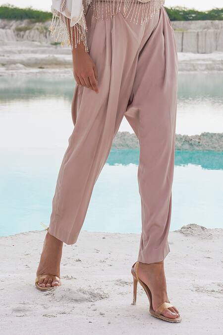 Buy Ankur J White Canvas, Crepe Fringe, Cavali Silk Ethnowave Blouse And Pleated Pants Online at Aza Fashions Buy_Ankur J_White Canvas, Crepe Fringe, Cavali Silk Ethnowave Blouse And Pleated Pants _Online_at_Aza_Fashions