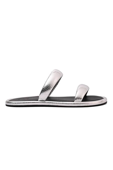 Jvam_Silver Structured Slide Flats_Online_at_Aza_Fashions
