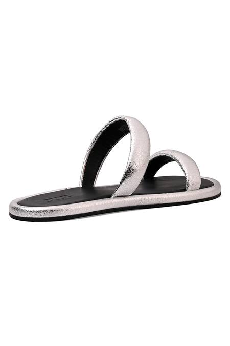 Buy_Jvam_Silver Structured Slide Flats_Online_at_Aza_Fashions