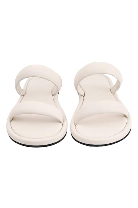 Shop_Jvam_White Structured Slide Flats_at_Aza_Fashions
