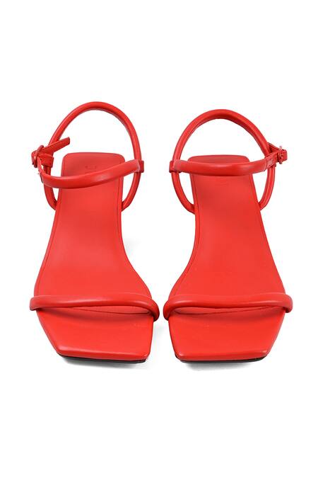 Shop_Jvam_Red Cone Heeled Sandal With Strap_at_Aza_Fashions
