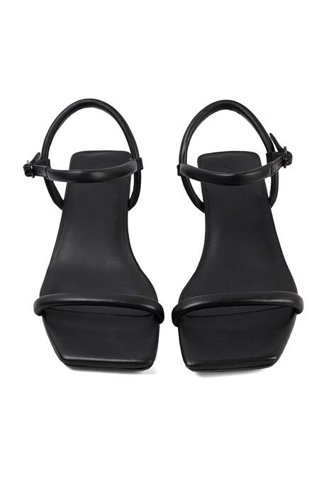 Shop_Jvam_Black Structured Cone Heeled Sandal_at_Aza_Fashions