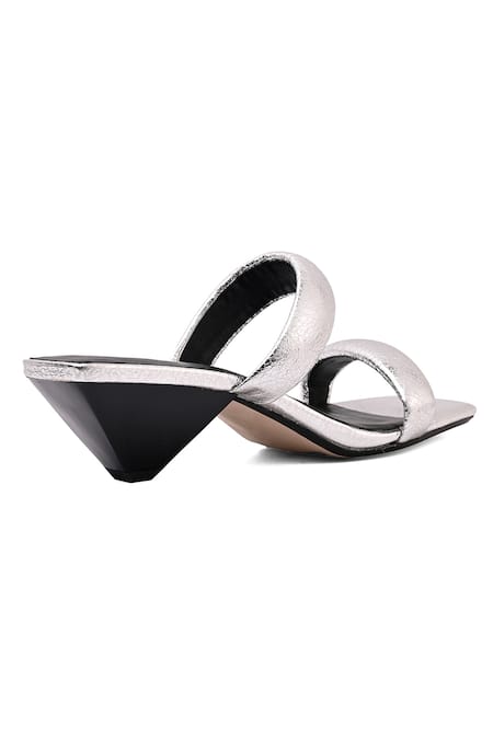 Jvam_Silver Cone Heel Slip On_Online_at_Aza_Fashions
