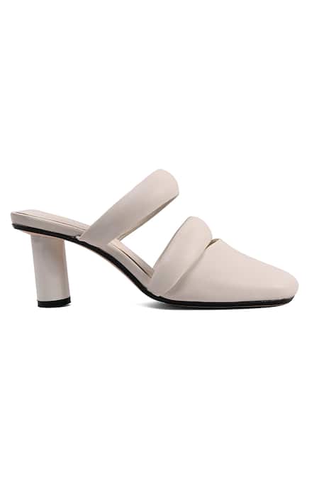 Jvam_White Tubular Strapped Mule Heels_Online_at_Aza_Fashions