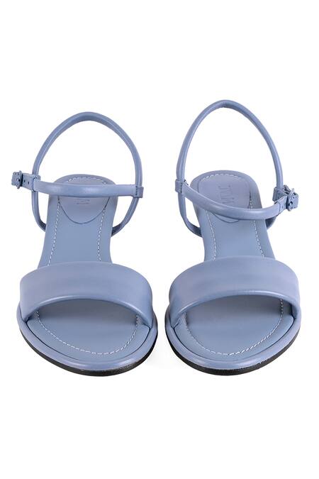 Shop_Jvam_Blue Fabric Flowers Minimalist Kitten Heel Sandals_at_Aza_Fashions